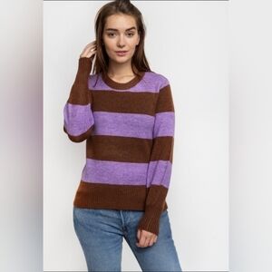 ICHI Super Soft Preppy Casual Striped Crewneck Sweater